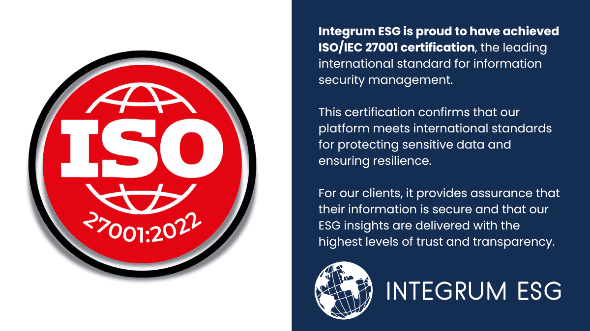 Integrum ESG Achieves ISO/IEC 27001 Certification